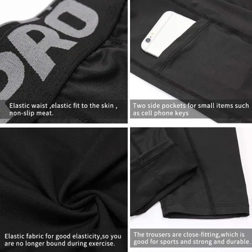 Miniatura 8 de Yuerlian Paquete de 1 o 3 pantalones de compresión para hombre, leggings atléticos con bolsillos, para correr, ciclismo, entrenamiento