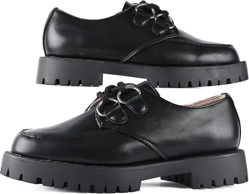 Miniatura 5 de KEIIYJ Womens Loafers Black Slip on Chunky Fashion Platform Shoes with Sliver D Ring Drawstring Comfortable Round Toe Ladies Business Casual Loafer