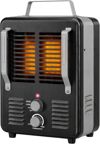 Comfort Zone Calentador eléctrico portátil de 1,500 vatios estilo Milkhouse con termostato ajustable, protección contra sobrecalentamiento e Negro