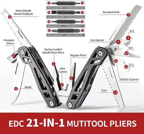 Miniatura 2 de Regalos de Navidad para hombres, papá, WETOLS 21-en-1 multiherramientas con cuchillo de bolsillo, alicates autoblocantes de acero inoxidable con 8