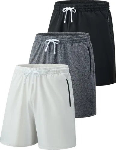 Liberty Imports Paquete de 3 pantalones cortos deportivos para hombre, pantalones cortos deportivos casuales con bolsillos con cremallera, ropa