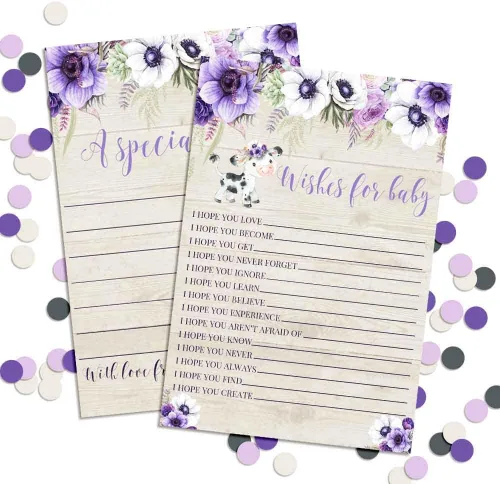 Miniatura 6 de Amanda Creation Tarjetas de deseos de bebé de vaca floral púrpura acuarela 20, 4 x 6 pulgadas, actividad divertida para baby showers, recuerdos