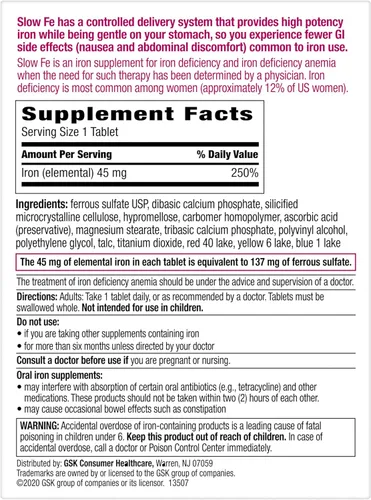Miniatura 7 de Slow Fe Suplemento de hierro de 45 mg para deficiencia de hierro, liberación lenta, alta potencia, tabletas fáciles de tragar, 60