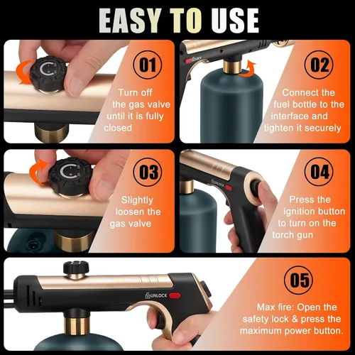 Miniatura 6 de Pistola de propano con fuego máximo de un toque, linterna de cocina ajustable, potente antorcha de propano con muchas características de seguridad