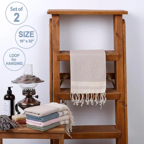 Miniatura 3 de Evelynen - Juego de 2 toallas de mano turcas para baño y cocina, toallas de mano bohemias con bucles para colgar, para cara, té, plato, cocina