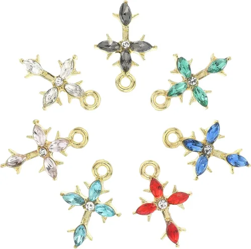 Miniatura 6 de Ipotkitt 28 dijes de cruz de diamantes de imitación de 7 estilos, dijes de cruz religiosa de cristal para hacer joyas, collares, pulseras, aretes