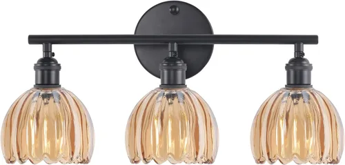 Miniatura 30 de Shenmoyl Accesorios de Iluminación para Baño, Lámpara de Pared de Latón de 3 Luces para Tocador Sobre Espejo con Pantalla de Cristal Tulipán Base