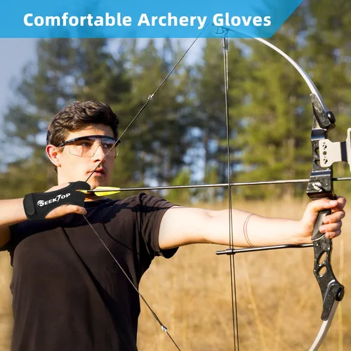 Miniatura 8 de Seektop Guantes de tiro con arco para caza de cuero, protector de tres dedos para jóvenes y adultos principiantes