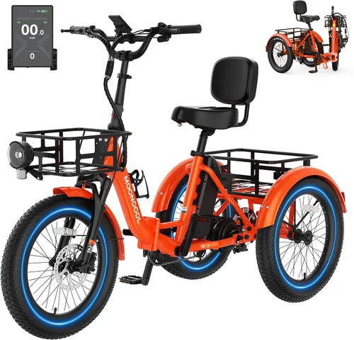 Miniatura 10 de MOONCOOL Electric Tricycle for Adults, 500W/750W Folding Electric Trike for Adults, 20"x3.0" Fat Tire 3 Wheel Electric Bike, Aluminum Frame