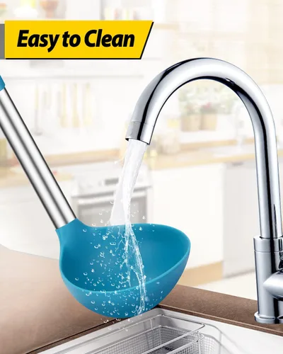 Miniatura 5 de Paquete de 2 cucharones de cucharón, cuchara grande de silicona para sopa, utensilios de cocina antiadherentes con alta resistencia al calor, sin