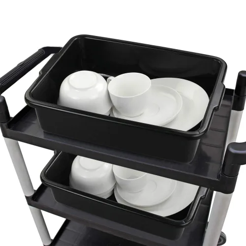 Miniatura 4 de Juego de 4 tinas de plástico para autobús comercial de 8 litros, sartenes rectangulares de plástico negro