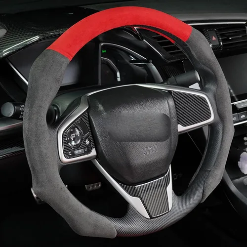 Miniatura 13 de Funda de volante deportiva con patrón de fibra de carbono de instalación rápida, ajuste universal de 14½ a 15 pulgadas para automóvil sedán cupé SUV