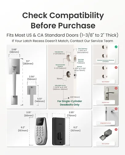 Miniatura 7 de DESLOC C100 - Cerradura de puerta de entrada sin llave con asa, cerradura inteligente para puerta delantera con 2 llaves, bloqueo automático, 100
