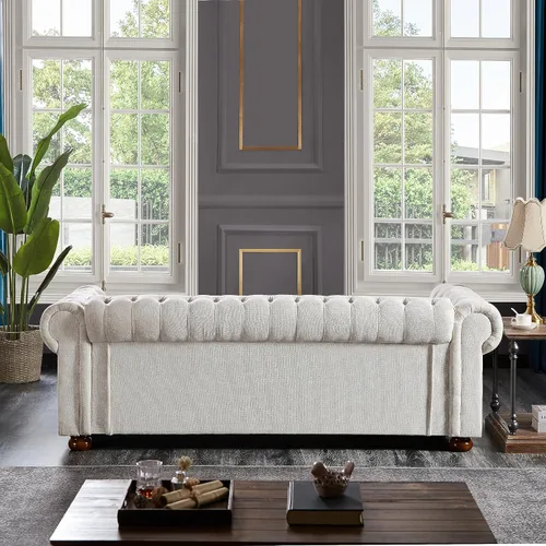 Miniatura 5 de Sofá Chesterfield de 89 pulgadas, sofá clásico de mediados de siglo con respaldo bajo, brazos enrollados y adornos de cabeza de clavo, sofá de 3
