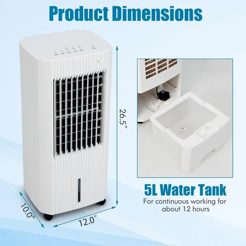 Miniatura 6 de PETSITE Enfriador de aire evaporativo, ventilador de enfriamiento 3 en 1 y humidificador con control remoto, 2 paquetes de hielo, temporizador de 15