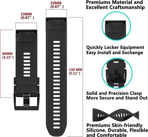 Miniatura 3 de ZEROFIRE Correa de repuesto compatible con Garmin Fenix 5/Fenix 6/Fenix 7, correa de silicona de 0.866 pulgadas para Fenix 8, Fenix E de 1.772