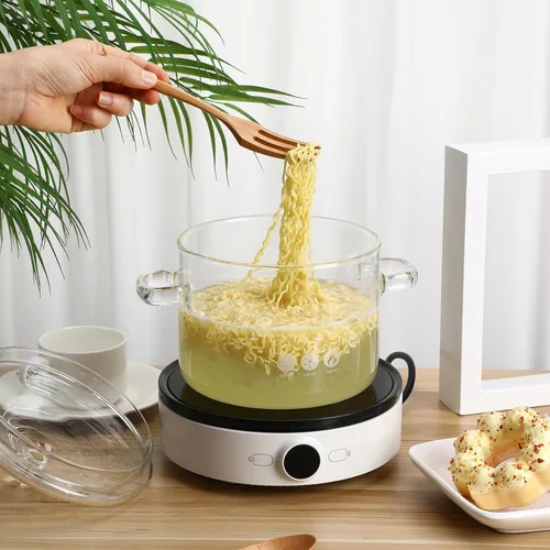 Miniatura 8 de GANAZONO Olla de cocina de vidrio con tapa, resistente al calor, olla de sopa de borosilicato de dos orejas, cuenco de fideos instantáneos de 8.26 x
