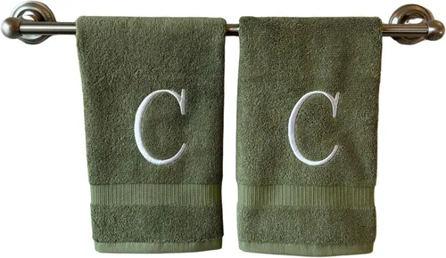 Miniatura 35 de Toalla de mano con inicial beige para baño, toalla bordada decorativa de calidad de hotel de lujo con monograma para tocador, spa, certificado