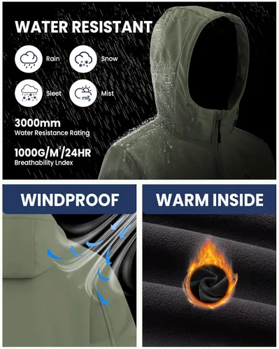 Miniatura 6 de WULFUL Chaqueta ligera Softshell para hombre, con forro polar, rompevientos, impermeable, suave, para senderismo al aire libre