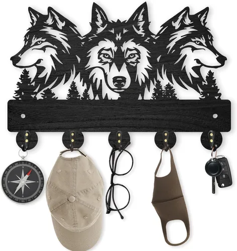 Miniatura 11 de MAYJOYDIY Perchero de pared de madera con 5 ganchos, diseño de ciervo de bosque negro, soporte para llaves y organizador para entrada, pasillo, sala