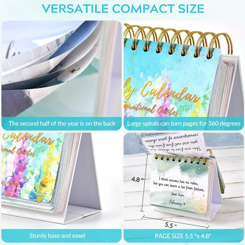 Miniatura 5 de Calendario motivacional - Calendario de pie con volteo inspirador, citas inspiradoras, 12.2 cm x 14 cm, Calendario perpetuo de escritorio