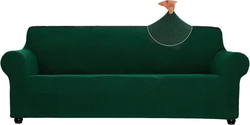Miniatura 10 de Funda elástica suave para sofá de 3 cojines, protector de muebles, transpirable, lavable, tela jacquard, cuadros pequeños con parte inferior Beige