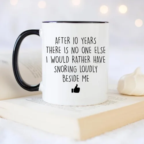 Miniatura 4 de YouNique Designs Taza de 10 aniversario de 11 onzas, divertida taza de café de 10 aniversario para él, taza de décimo aniversario de boda, taza