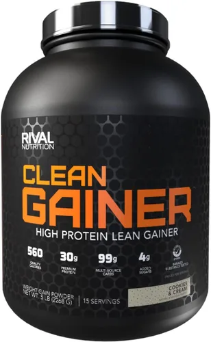 RIVAL NUTRITION Clean Gainer I - Mezcla de bebida en polvo con alto contenido de proteínas, 1.06 onzas de proteína por porción (5 libras, galletas y