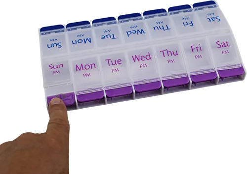 Miniatura 4 de Organizador de píldoras jumbo extra grande de 8.75 x 4.25 pulgadas, fácil de abrir a presión, 7 días, 2 veces al día, pastillero semanal AM PM