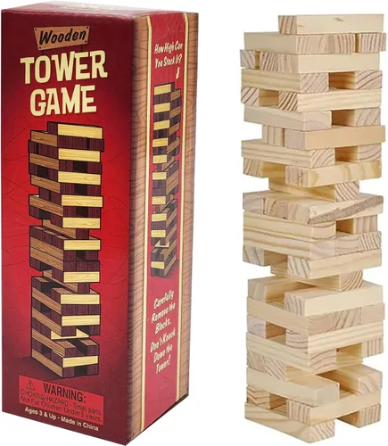 Miniatura 6 de The Dreidel Company Bloques de madera apilables, juego de torre de volteo, bloques de tracción y caída, aprendizaje sensorial, noche de juegos, 6