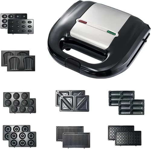 Combo de sándwiches Panini Press Grill 8 en 1, prensa para sándwiches y parrilla con placas de parrilla extraíbles, mango de tacto fresco, luces