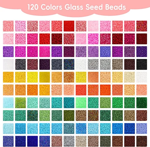 Miniatura 3 de QUEFE 62000 piezas 120 colores cuentas de semillas de vidrio para hacer joyas, cuentas mini de 2 mm con accesorios, kit de pulseras de amistad