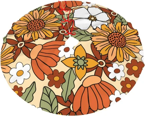 Miniatura 3 de 70s Retro Floral Flower Christmas Tree Skirt 36" Christmas Decorations Christmas Tree Skirts Christmas Tree Decorations Indoor Soft Xmas Tree Skirt