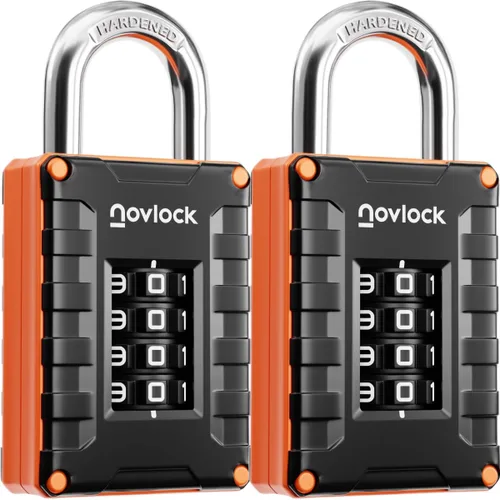 Miniatura 10 de Cerradura de casillero para gimnasio, escuela, hogar y trabajo Candado de combinación de 4 dígitos 1 paquete, negro/naranja