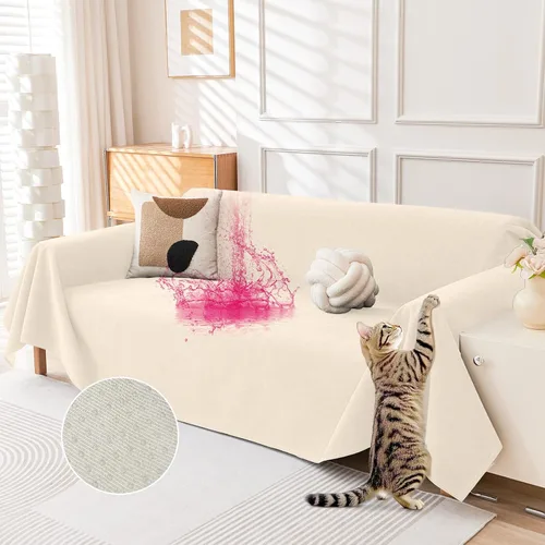 Miniatura 2 de Warmstar Couch Protector from Cat Claws, Waterproof Couch Cover Anti Slip,Couch Cover 3 Cushion Sofa Washable,Anti-Scratch Pet Sofa Cover Heavy Beige