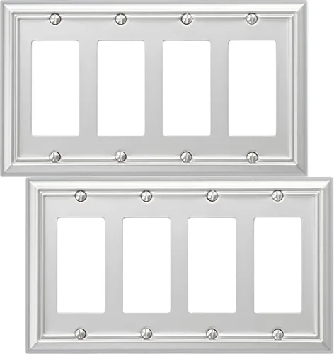 OKAWYC Cubierta Cuádruple para Interruptor de Luz Decorativo Placa de Pared de Metal Adler, Paquete de 2 Níquel Cepillado 4 Gang Cuádruple Rocker,