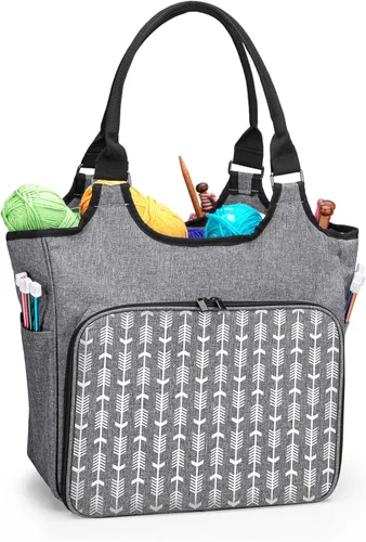 Miniatura 11 de YARWO Bolsa de punto, organizador de almacenamiento de hilo para madejas de hilo, agujas de tejer, ganchos de ganchillo y proyectos de tejido