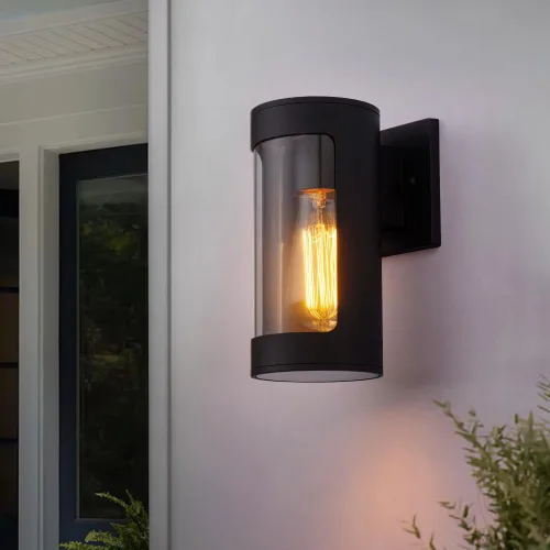 Miniatura 9 de Cerdeco Luces de pared negras para exteriores, luz cilíndrica de aluminio para porche con vidrio transparente, apliques de pared modernos