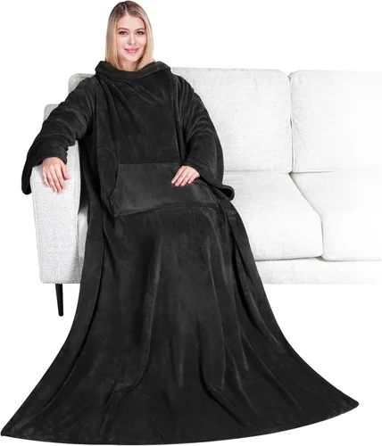 PAVILIA Manta con Mangas para Adultos Mujeres Hombres, Manta Suave y Cálida Usable de Vellón Envolvente Tipo Throw, Manta Bata Regalo