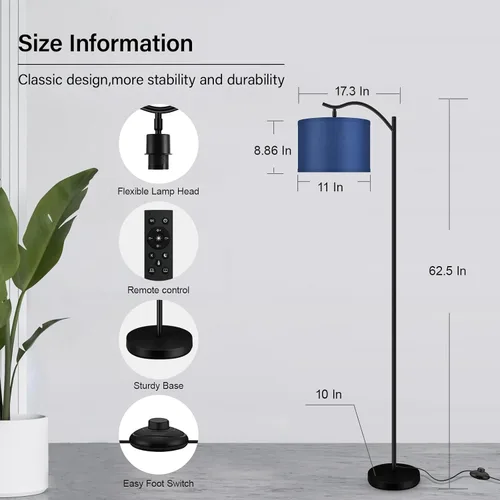Miniatura 6 de BoostArea Lámpara de pie para sala de estar, lámpara de pie de arco con control remoto, brillo regulable continuo y temperatura de colores 2700 Azul