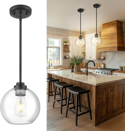 Miniatura 17 de Lámpara Colgante Moderna de Oro Pulido, Lámpara Colgante de Globo de 18 cm de Siglo Medio con Vidrio Transparente para Isla de Cocina, Comedor