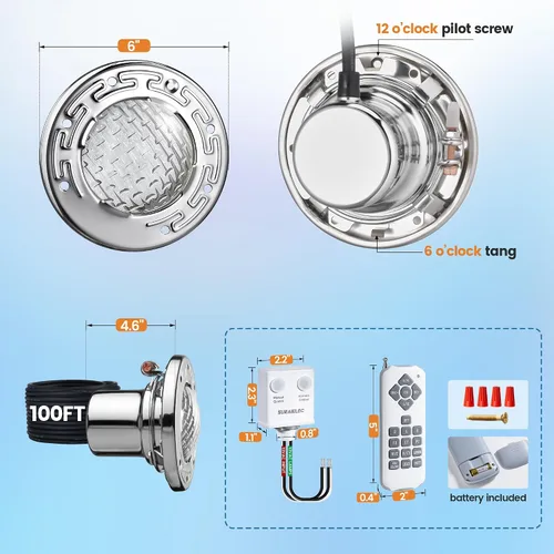 Miniatura 7 de SURAIELEC Luces LED de spa de 6 pulgadas, luces de piscina que cambian de color de 12 V CA para piscina enterrada, luz de spa subacuática