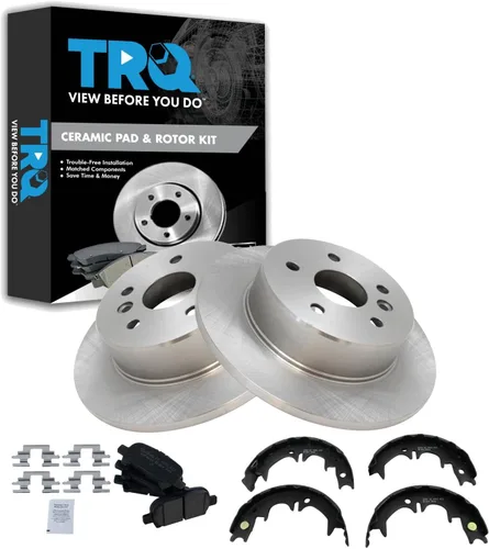 Miniatura 28 de TRQ Kit de pastillas de freno y rotor Posi trasero premium con zapatas de estacionamiento para camión GM SUV