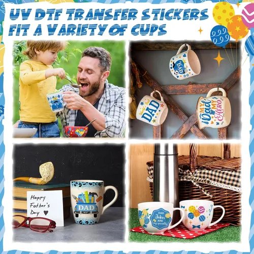 Miniatura 6 de Kosiz 16 Hojas de Vinilo Adhesivo UV para Tazas, Adhesivos de Envoltorio de Taza para Regalo del Día del Padre, Vinilos de Transferencia