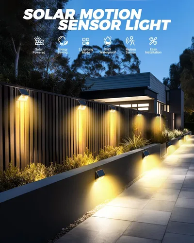 Miniatura 2 de vighep Paquete de 12 luces solares de movimiento para exteriores, luces impermeables para valla al aire libre, luces LED de pared blancas cálidas