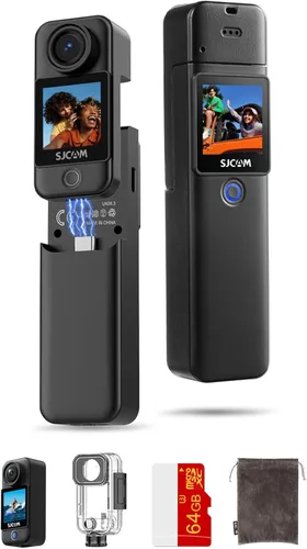 SJCAM Cámara de acción C300 4K, cámara de cuerpo magnético de 64 GB y diseño desmontable de mano, vlogs para creadores de contenido, transmisión de