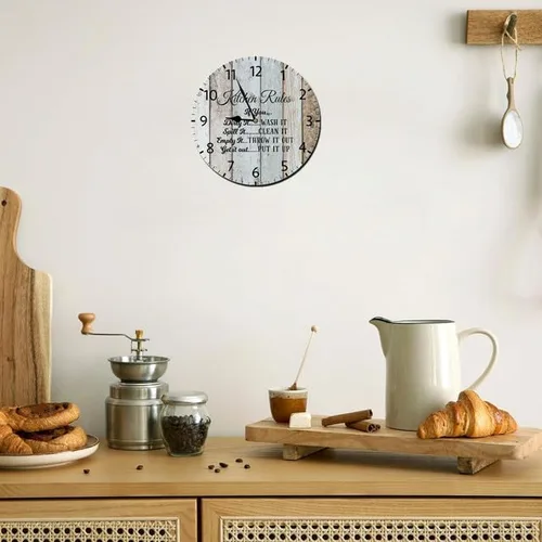 Miniatura 2 de Reloj de pared de madera vintage con diseño de reglas de cocina, funciona con pilas, no hace tictac, reloj de 10 pulgadas, reloj de madera rústico