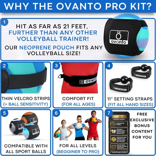 Miniatura 4 de OVANTO Equipo de entrenamiento de voleibol – Rebotador de práctica ajustable en 4 estilos para sacar, rematar, colocar y pasar como un profesional