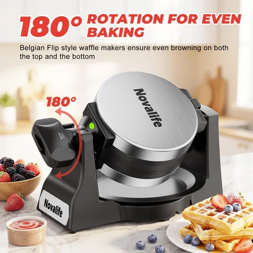 Miniatura 4 de Waffle Maker, 1400W Belgian Waffle Maker, Double Waffle Iron 180° Flip, 8 Slices, Rotating & Nonstick Plates, Removable Drip Tray Easy to Clean