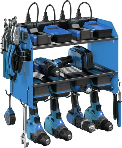 Miniatura 9 de CCCEI Organizador modular de herramientas eléctricas para montaje en pared con estación de carga. Estante de almacenamiento de taladros de garaje
